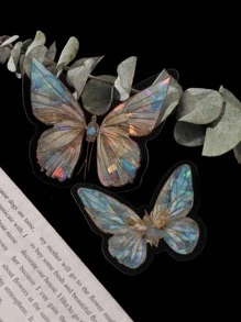 20入組蝴蝶樣式創意多用途裝飾貼紙適用於手帳裝飾用品 - 彩色 - 查看 2