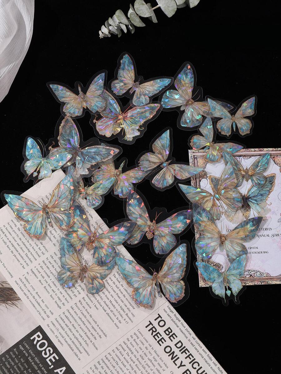 20入組蝴蝶樣式創意多用途裝飾貼紙適用於手帳裝飾用品 - 彩色 - 查看 1