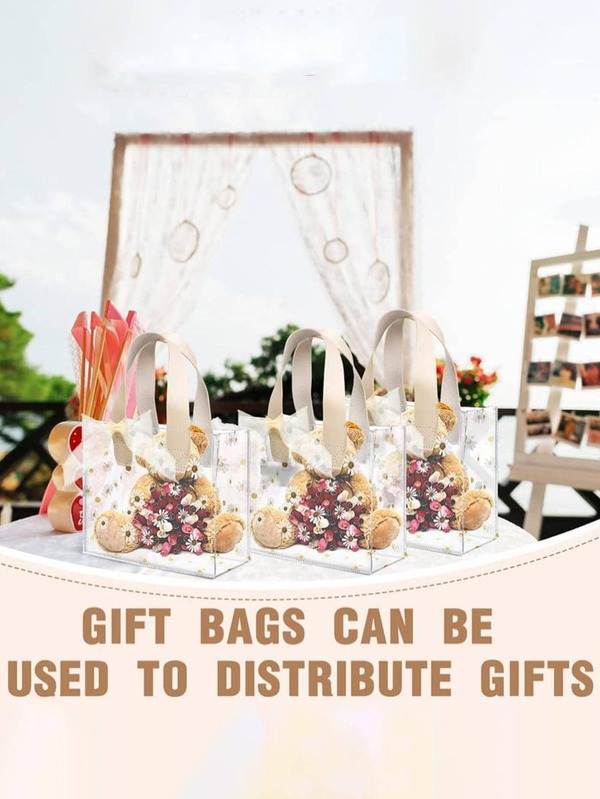 5pcs Floral Pattern Gift Wrapping Bag, Modern Clear Bow Decor Gift Bag