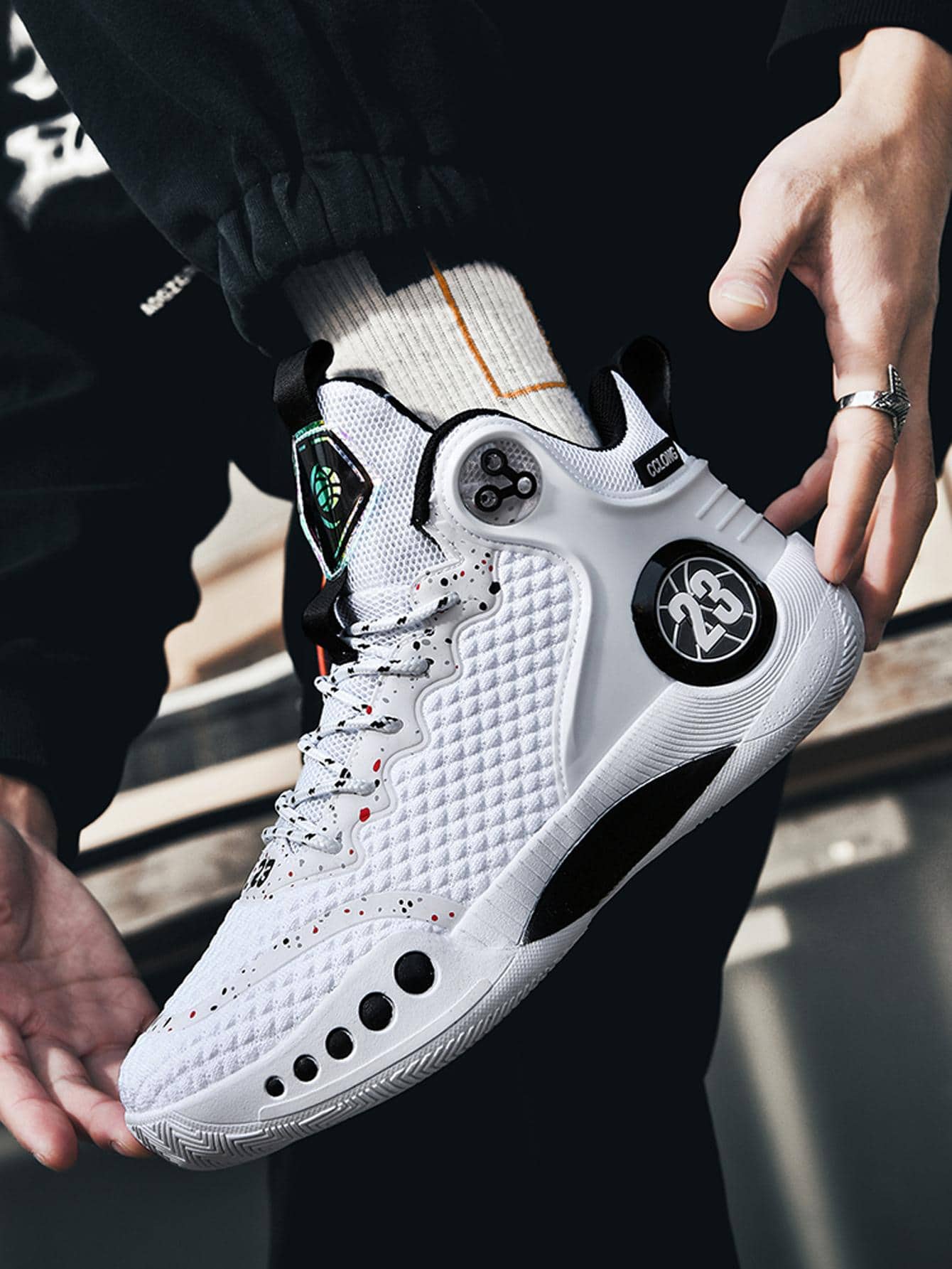 男士字母圖案前綁帶籃球鞋,運動戶外運動鞋 - 彩色 - 查看 1