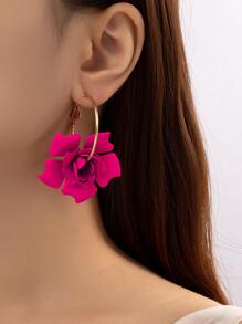 2入組花耳墜 - 玫紅色 - 查看 1
