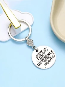 標語圖案圓形和愛心掛飾鑰匙圈 - 銀色 - 查看 3