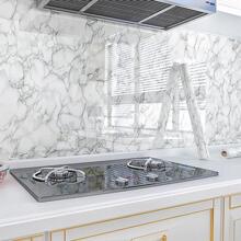 1入組大理石紋樣式防水牆貼,防油廚房牆紙,浴室櫥櫃貼紙,自黏式貼紙適用於家具翻新 - 灰色 - 查看 2