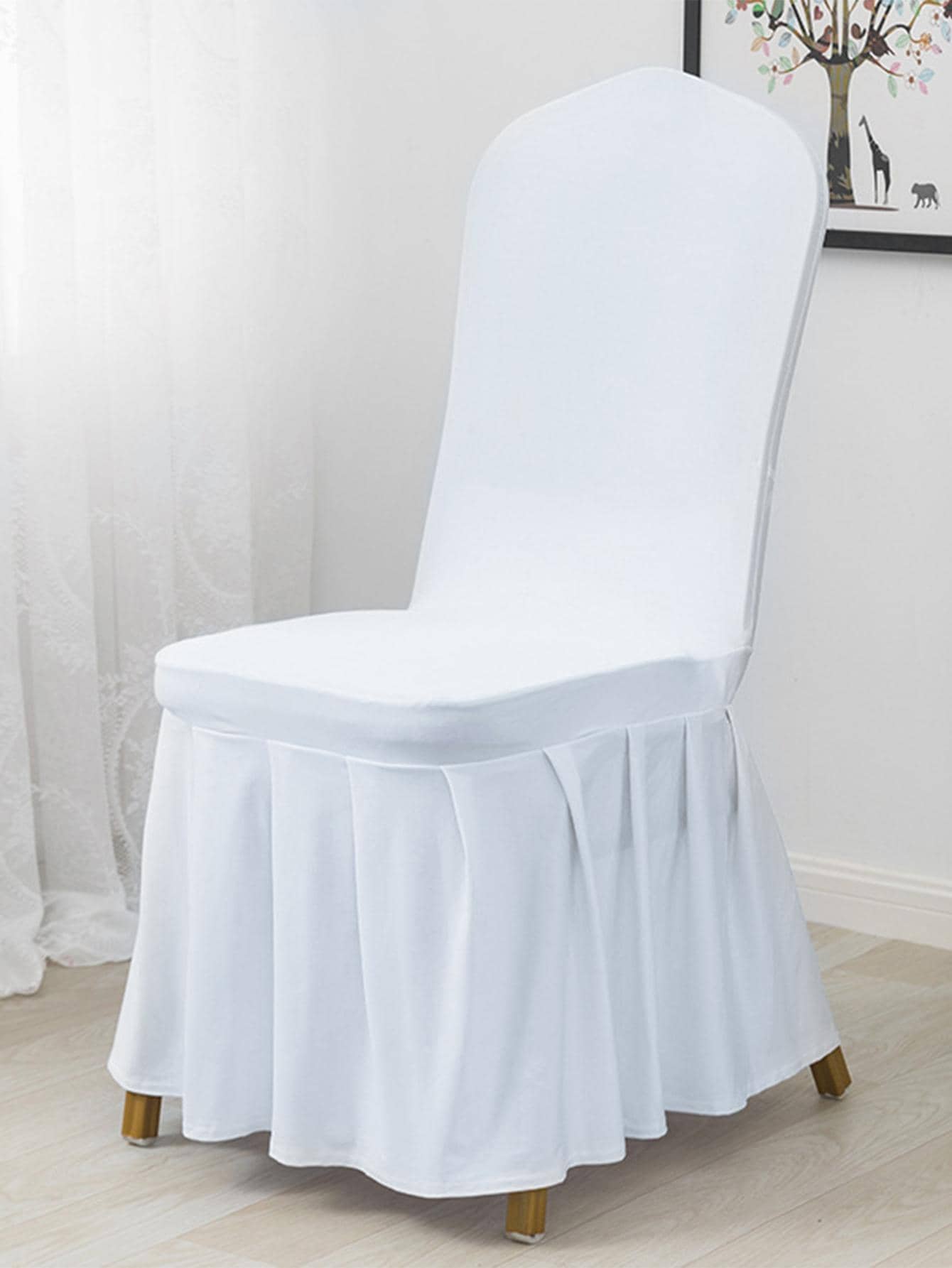 1 件/4 件/6 件褶裙椅套，弹性通用连体裙式椅套，适用于酒店/婚礼/派对，防污防刮 - 白色 - 查看 1