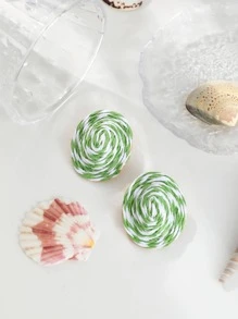 2 Cái/bộ Bông tai dệt bằng thép không gỉ thời trang dành cho nữ khi đi du lịch - màu xanh lá - Xem 2