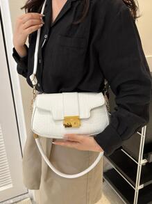 Dập nổi cá sấu Đập nhẹ Cái túi Thời trang Phong cách - trắng - Xem 2