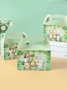 4卡通叢林動物紙禮物盒,包裝糖果盒婚禮生日寶寶派對裝飾用品派對 - 彩色 - 查看 2