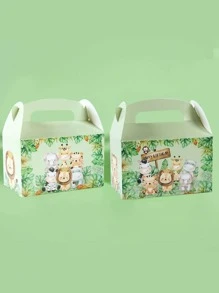 4卡通叢林動物紙禮物盒,包裝糖果盒婚禮生日寶寶派對裝飾用品派對 - 彩色 - 查看 5