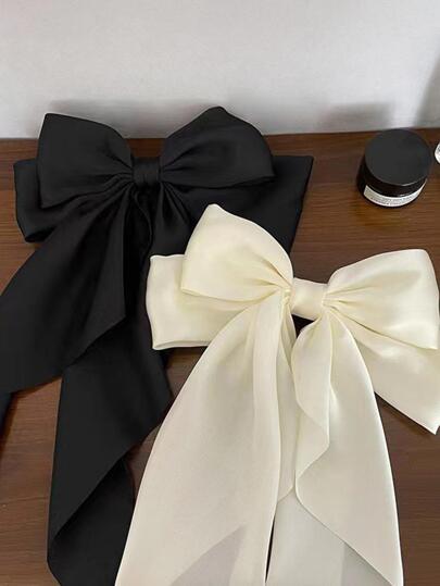 2 piezas Pinza de pelo con decoración de lazo y cinta en negro y beige, pinzas de garra elegantes para el Día de San Valentín, accesorios para el cabello para mujeres, para la escuela, la universidad, atuendos de invierno, lazos, accesorios para el cabello