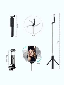 6-In-1 Adjustable Portable Tripod With Phone Holder, Bluetooth Control, And 360° Rotation; Compact Tripod For Selfies, Video, Photography, Streaming, Video Calls, And Content Creation - Black - View 4