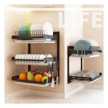 Escurridor Pared 3 Niveles Organizador Platos Flotante acero Inoxidable - Negro - Ver 1
