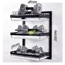 Escurridor Pared 3 Niveles Organizador Platos Flotante acero Inoxidable - Negro - Ver 3