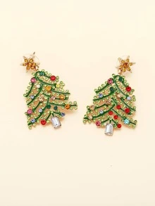 1 Par De Pendientes De Aleación De Zinc Y Brillantes Con Diseño De Árbol De Navidad Para Mujeres - Multicolor - Ver 5