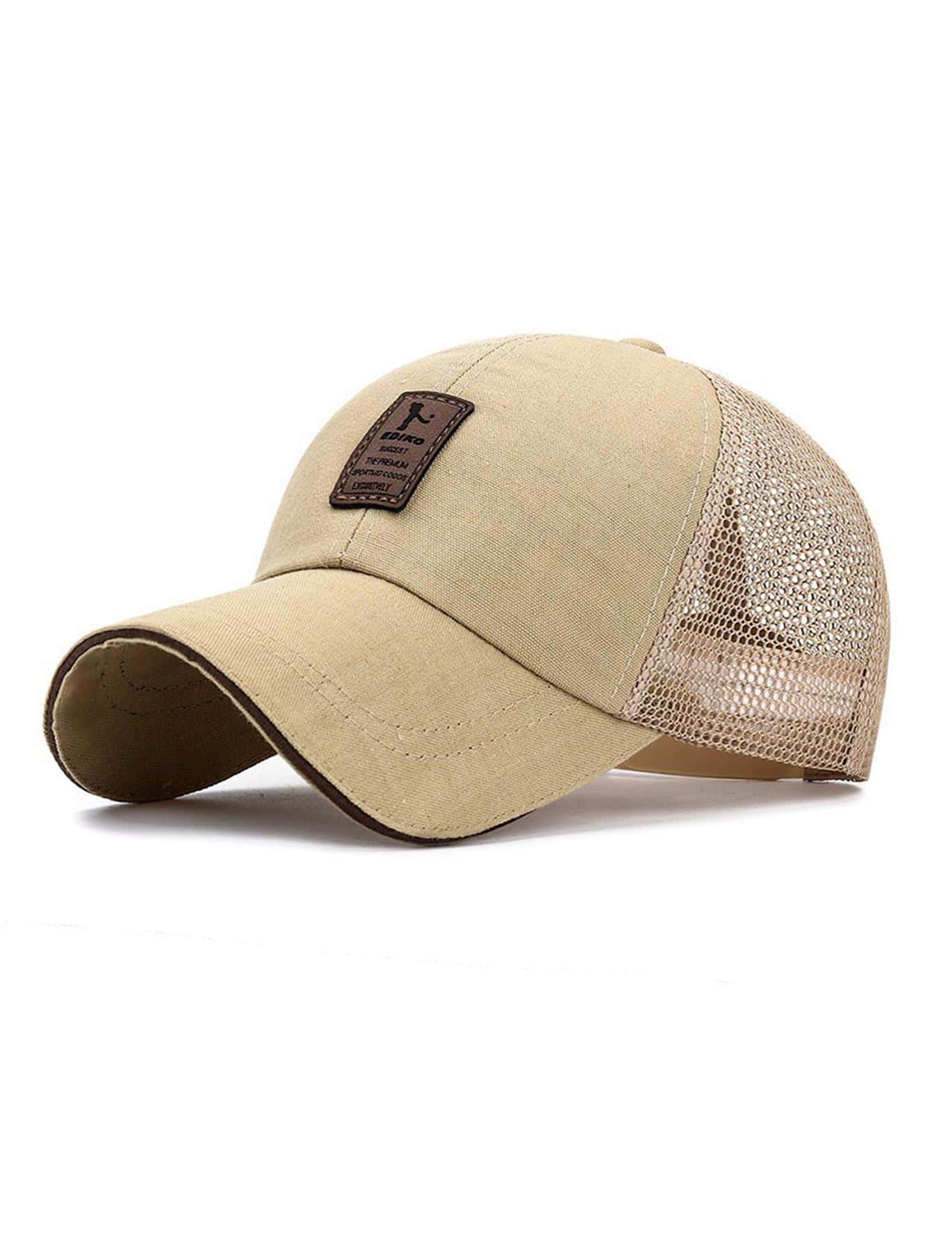 男士字母貼飾網眼棒球帽 - 卡其色 - 查看 1