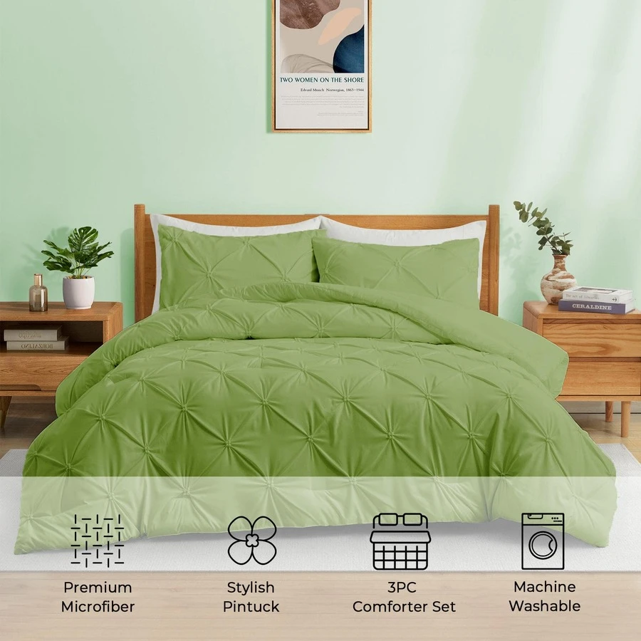 Peace Nest Comforter Set Pintuck Pinch Pleat, King Or Queen Size Bed Blanket TOP SALE, Machine WASHABLE Quilt - Olive Green - View 1