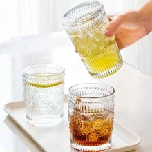 250ml/350ml玻璃杯带隔热套，极具吸引力的复古向日葵设计，透明，大容量奶茶、水、咖啡杯 - 無色 - 查看 6