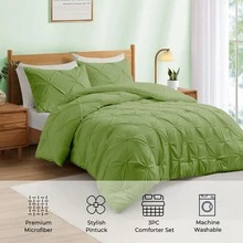 Peace Nest Comforter Set Pintuck Pinch Pleat, King Or Queen Size Bed Blanket TOP SALE, Machine WASHABLE Quilt - Olive Green - View 2