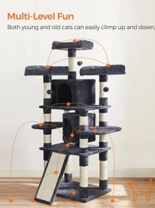 Feandrea 67-Inch Multi-Level Cat Tree For Large Cats, With Cozy Perches, Stable, Smoky Gray UPCT18G - Dark Grey - View 4