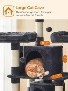 Feandrea 67-Inch Multi-Level Cat Tree For Large Cats, With Cozy Perches, Stable, Smoky Gray UPCT18G - Dark Grey - View 6