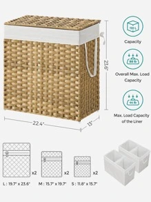 SONGMICS 带盖洗衣篮，110L 衣物篮，带 2 个可拆卸内衬袋和 6 个网袋，柳条洗衣篮，洗衣房用双层洗衣篮，13 X 22.4 X 23.6 英寸，自然色、棕色、灰色、白色、黑色洗衣篮、洗衣篮、浴室收纳篮、篮子、储物篮、可折叠洗衣篮 - 卡其色 - 查看 6
