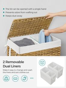 SONGMICS 带盖洗衣篮，110L 衣物篮，带 2 个可拆卸内衬袋和 6 个网袋，柳条洗衣篮，洗衣房用双层洗衣篮，13 X 22.4 X 23.6 英寸，自然色、棕色、灰色、白色、黑色洗衣篮、洗衣篮、浴室收纳篮、篮子、储物篮、可折叠洗衣篮 - 卡其色 - 查看 3