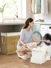 SONGMICS 带盖洗衣篮，110L 衣物篮，带 2 个可拆卸内衬袋和 6 个网袋，柳条洗衣篮，洗衣房用双层洗衣篮，13 X 22.4 X 23.6 英寸，自然色、棕色、灰色、白色、黑色洗衣篮、洗衣篮、浴室收纳篮、篮子、储物篮、可折叠洗衣篮 - 卡其色 - 查看 2