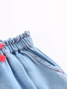 Toddler Girls Knot Front Frill Hem Trousers - Blue - View 4