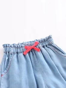 Toddler Girls Knot Front Frill Hem Trousers - Blue - View 3