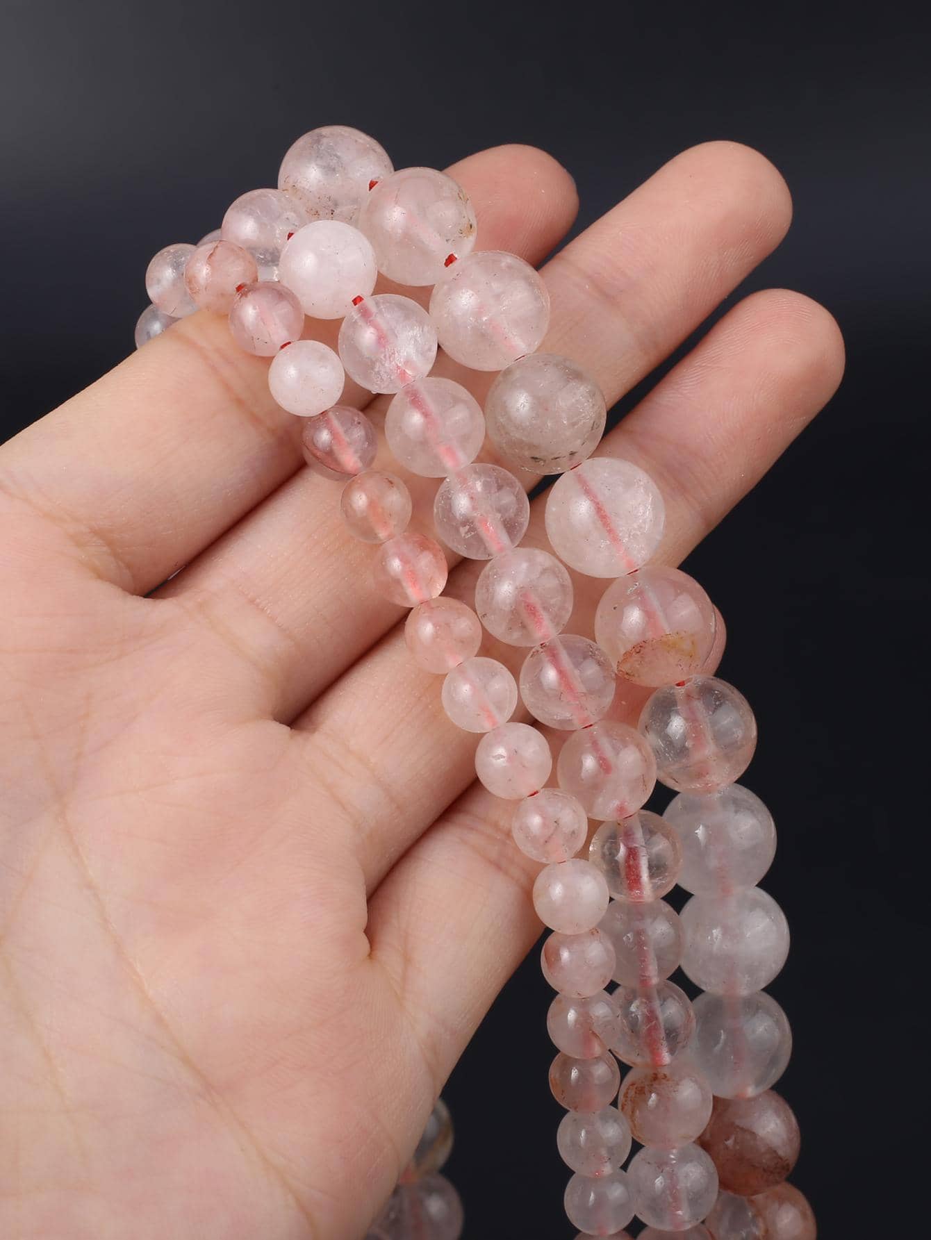 1股天然石頭珠子圓形粉色寶石水晶串珠串珠鬆動隔片珠子適用於珠寶製作DIY項鍊手環耳環配件長度38cm - 彩色 - 查看 1