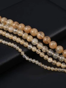 1股天然石頭珠子圓形黃色石英寶石水晶串珠串珠鬆動隔片珠子適用於珠寶製作DIY項鍊手環耳環配件長度38cm - 黃色 - 查看 2