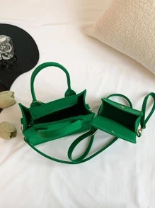 3pcs Bag Set Square Bag Coin Purses Solid Green Minimalist - Green - View 3