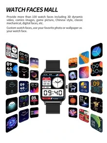 1 pieza Reloj inteligente negro de silicona con tira deportivo impermeable monitoreo de frecuencia cardíaca seguimiento del sueño contador de calorías cuadrado esfera , compatible con IOS & Android
