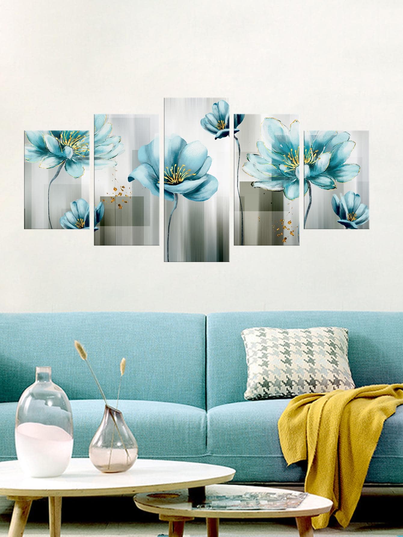 5pcs/set PVC Wall Decal, Modern Flower Print Waterproof Wall Sticker For Home Wall Decor - Multicolor - View 1