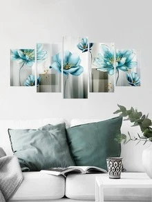 5pcs/set PVC Wall Decal, Modern Flower Print Waterproof Wall Sticker For Home Wall Decor - Multicolor - View 3