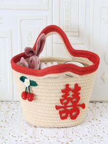 1入組櫻桃裝飾編織收納籃 - 紅色 - 查看 3