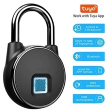 1pc Zinc Alloy Smart Fingerprint Padlock, Modern Door Lock For Gym, Backpack, School, Fence - Black - View 2