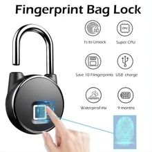 1pc Zinc Alloy Smart Fingerprint Padlock, Modern Door Lock For Gym, Backpack, School, Fence - Black - View 6