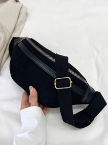前拉鏈腰包可調整肩帶極簡 - 黑色 - 查看 7