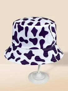 White And Purple Cow Print Reversible Bucket Hat - Purple - View 1