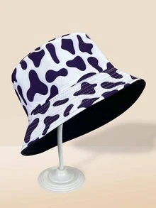 White And Purple Cow Print Reversible Bucket Hat - Purple - View 2