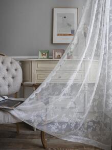 1入組花卉蕾絲薄透面現代滌綸濾光隱私透明窗簾適用於客廳和臥室 - 白色 - 查看 3