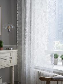 1入組花卉蕾絲薄透面現代滌綸濾光隱私透明窗簾適用於客廳和臥室 - 白色 - 查看 5