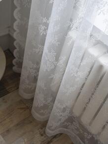 1入組花卉蕾絲薄透面現代滌綸濾光隱私透明窗簾適用於客廳和臥室 - 白色 - 查看 6
