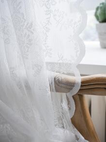 1入組花卉蕾絲薄透面現代滌綸濾光隱私透明窗簾適用於客廳和臥室 - 白色 - 查看 9