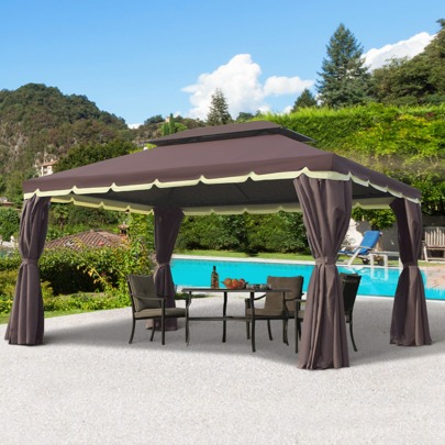 Outsunny 10' x 13' Patio Gazebo, Aluminum Frame Double Roof Outdoor Gazebo Canopy Shelter with Netting & Curtains, for Garden, Lawn, Backyard and Deck