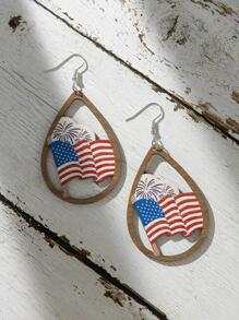 1對時尚木頭美國國旗和水滴形耳墜適合女士適合派對裝飾用品 - 彩色 - 查看 1