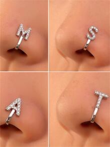 1入組極簡送禮各種字母鼻環 - 銀色 - 查看 1