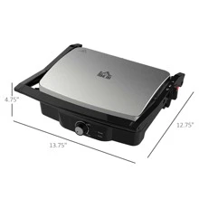 HOMCOM 4 Slice Panini Press Grill, Stainless Steel Sandwich Maker with Non-Stick Double Plates, Locking Lids and Drip Tray, Opens 180 Degrees to Fit Any Type or Size of Food