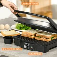 HOMCOM 4 Slice Panini Press Grill, Stainless Steel Sandwich Maker with Non-Stick Double Plates, Locking Lids and Drip Tray, Opens 180 Degrees to Fit Any Type or Size of Food
