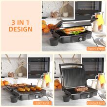HOMCOM 4 Slice Panini Press Grill, Stainless Steel Sandwich Maker with Non-Stick Double Plates, Locking Lids and Drip Tray, Opens 180 Degrees to Fit Any Type or Size of Food